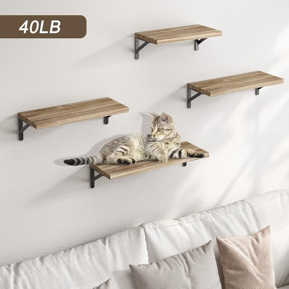 Floating Shelves, Rustic Wood Shelves, 4 Sets of Wall Mounted Shelf for Bathroom - Picture 4 of 9